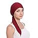 Foto Lazzboy Unisex Bambus Bandana Fur Haarverlust Krebs Chemo Frauen Indien Perlen Muslim Stretch Turban Hut Baumwolle Haar Schwanz Kopftuch Wrap(Wein)
