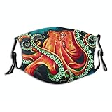 Seafloor Orange Octopus Face Mask Washable Face Protection Balaclava Reusable Fabric with 2 Filters Gift for Adults Photo, best price $12.99 new 2023