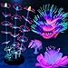 Photo HIKTQIW 4 Pack Silicone Glowing Fish Tank Decorations Plants with Simulation Glowing Sucker Coral Sea Anemone Coral Fluorescence Lotus Leaf Coral for Aquarium Fish Tank Glow Ornaments