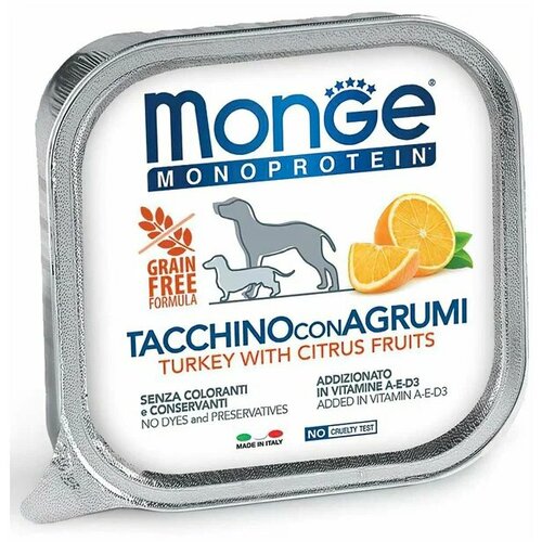 Влажный корм для собак Monge Monoprotein Fruits, беззерновой, индейка, с цитрусовыми 150 г * 12шт фотография