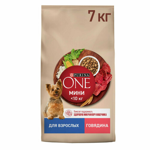 Purina One Мини сухой корм для взрослых собак мелких пород, с высоким содержанием говядины и рисом - 7 кг фотография