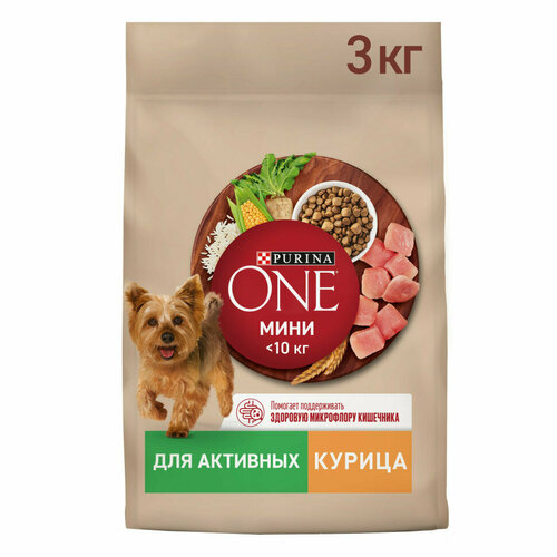 Purina One Мини сухой корм для активных взрослых собак мелких пород, с высоким содержанием курицы и рисом - 3 кг фотография