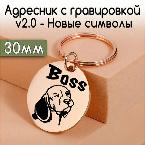 Адресник для собак и кошек с гравировкой, 30mm. Нерж сталь. Розовое золото зеркальный фотография