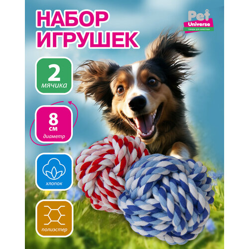 Игрушка для собак Pet Universe набор из 2-х верёвочных мячиков, диаметр 6,5 см, полиэстер PU9028 фотография