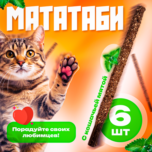 Кошачья мята / Палочки с плодами мататаби 6 штук в обсыпке, игрушка для котят и котов с витаминами фотография