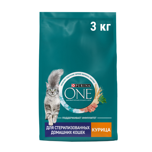 фотография Сухой корм Purina ONE для стерилизованных домашних кошек, курица, 3 кг, купить онлайн 1669 рубл