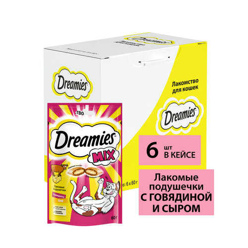 Лакомство для кошек  Dreamies Подушечки Mix, 360 г 6 уп. (шоу бокс) ассорти фотография