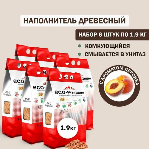 Наполнитель для кошачьего туалета комкующийся древесный ECO Premium Персик 6шт х 1.9кг фотография