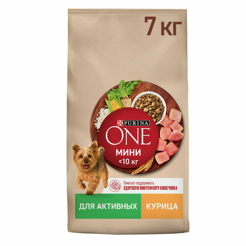 Purina One Мини сухой корм для активных взрослых собак мелких пород, с высоким содержанием курицы и рисом - 7 кг фотография