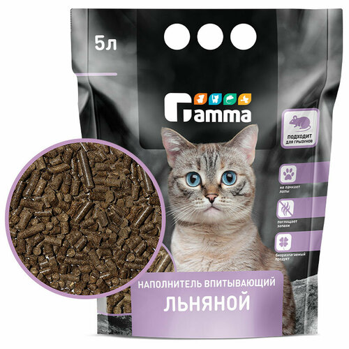 ​Наполнитель для кошек Gamma, впитывающий, льняной, 5 л фотография