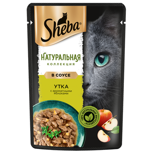 Влажный корм для кошек Sheba Натуральная Коллекция с уткой и добавлением яблок в соусе 28 шт. х 75 г (кусочки в соусе) фотография