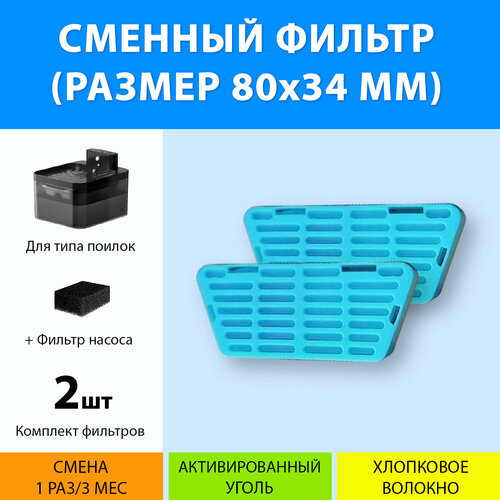 фотография Фильтр для беспроводной автопоилки (2 шт.) сменный/запасной, размер фильтра 80x34 мм, форма трапеция, с активированным углем, с губкой в комплекте от MY PET`S GADGETS, купить онлайн 620 рубл