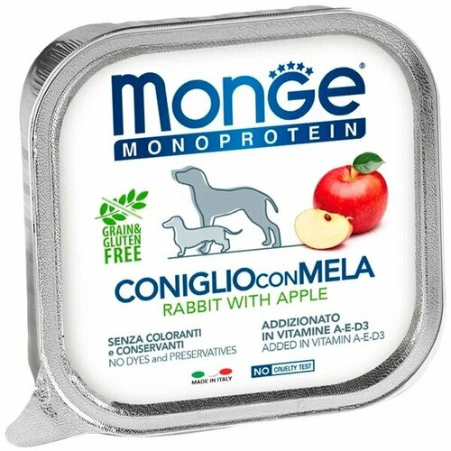 Влажный корм для собак Monge Monoprotein Fruits, беззерновой, кролик с яблоком 150 г * 12шт фотография