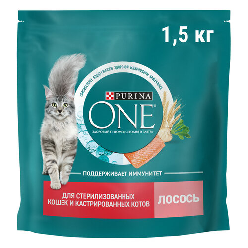 Сухой корм Purina ONE® для стерилизованных кошек и кастрированных котов c лососем 1,5 кг фотография