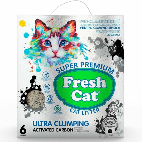 Наполнитель для кошек Fresh Cat комкующийся бентонитовый Активированный уголь 5.16кг фотография