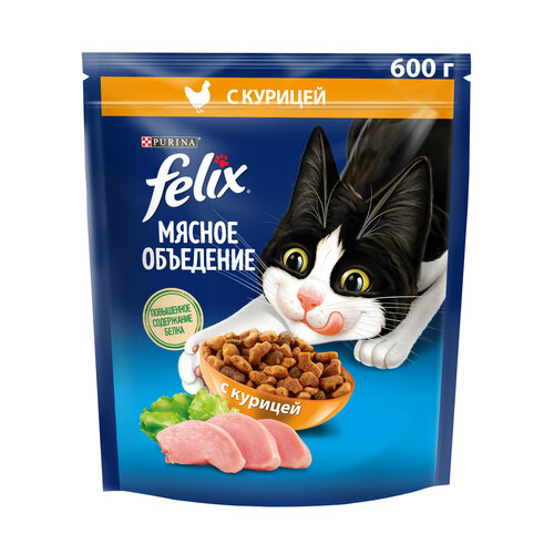 фотография Сухой корм для взрослых кошек Felix Мясное объедение, с курицей 600 г, купить онлайн 245 рубл