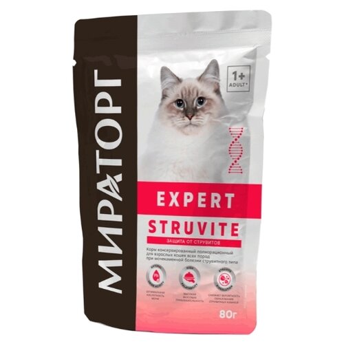 Влажный корм  Мираторг Expert Struvite для кошек при мочекаменной болезни, 80г х 24шт фотография