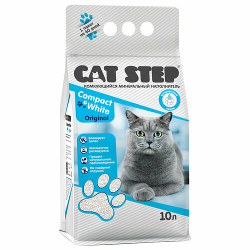 Наполнитель комкующийся минеральный CAT STEP Compact White Original, 10 л фотография