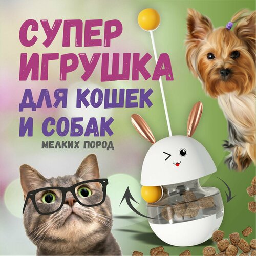 Игрушка-кормушка неваляшка зайчик для кошек и собак мелких пород фотография