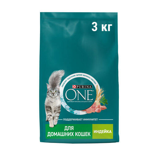 Сухой корм Purina ONE® для взрослых кошек, живущих в домашних условиях, с индейкой 3 кг фотография