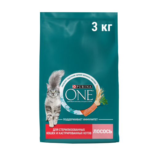 Корм сухой для кошек PURINA ONE с высоким содержанием лосося, для стерилизованных, 3кг фотография