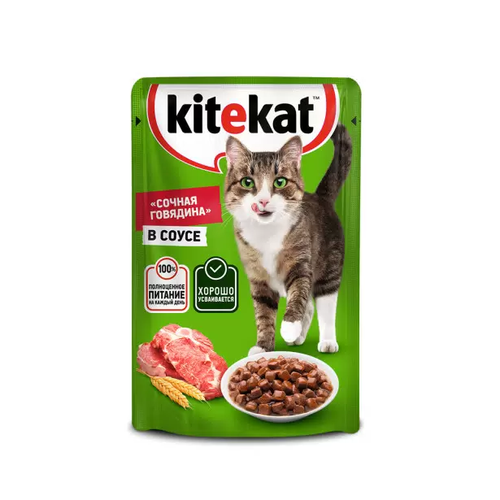 корм для кошек Kitekat говядина 85 г (кусочки в желе) фотография