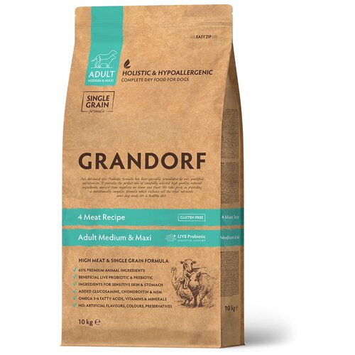 Grandorf Dog 4 Meat&Rice Probiotic Adult Medium & Maxi корм для собак средних и крупных пород 4 мяса с пробиотиками, 10 кг фотография