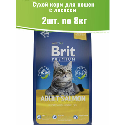 фотография Brit Premium 2шт по 8кг Cat Adult Salmon корм для кошек с лососем, купить онлайн 11828 рубл