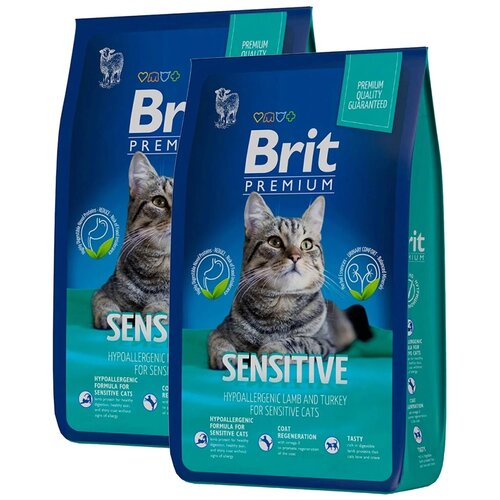 Сухой корм для кошек Brit Premium Sensitive с чувствительным пищеварением, гипоаллергенный, с ягненком и индейкой 2 шт. х 2000 г фотография