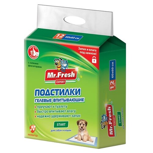 Пеленки для щенков впитывающие Mr. Fresh Expert Start F505 60х60 см 12 шт. 1 шт. 60 см 60 см голубой фотография