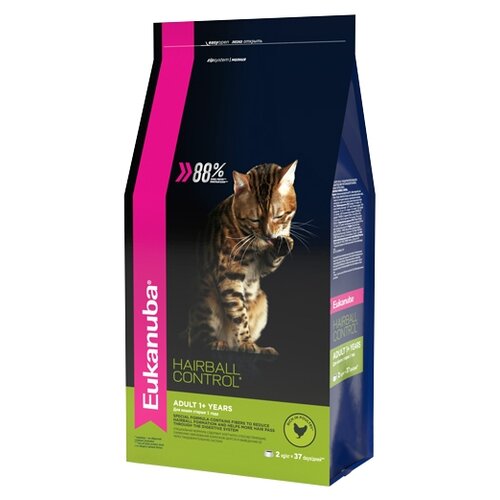 Сухой корм для кошек Eukanuba Hairball control, с курицей 2000 г фотография