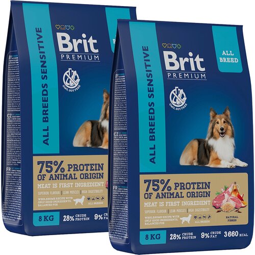 BRIT PREMIUM DOG ADULT SENSITIVE для взрослых собак всех пород с чувствительным пищеварением с ягненком и индейкой (8 + 8 кг) фотография