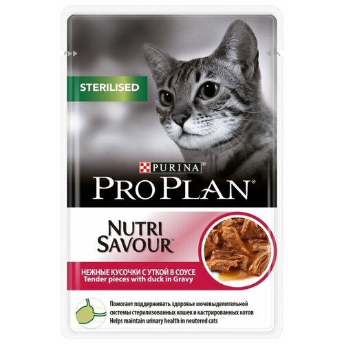 Влажный корм для стерилизованных кошек и кастрированных котов Pro Plan Nutri savour, с уткой 18 шт. х 85 г (кусочки в соусе) фотография