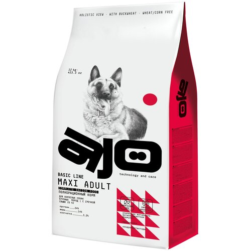 AJO Dog Maxi Adult Сухой полнорационный корм с гречкой для взрослых собак крупных пород, 12 кг фотография