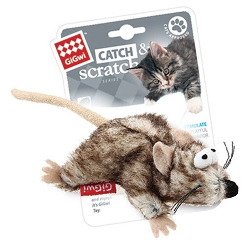 Игрушка  для кошек   GiGwi Catch & Scratch Мышка (75383),  бежевый/коричневый, 1шт. фотография