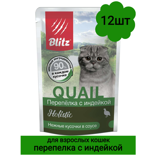 Влажный корм Blitz Holistic для кошек перепелка с индейкой в соусе (пауч), 12 шт 85 г фотография