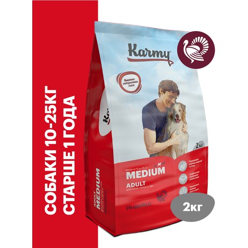 Сухой корм KARMY Medium Adult для взрослых собак средних пород старше 1 года Индейка 2кг фотография