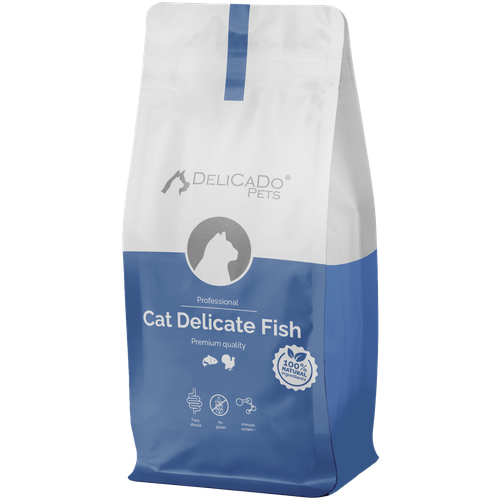 DELICADO KAT DELICATE FISH Корм для кошек 10кг с рыбой и индейкой, для чувствительного пищеварения, снижает риск возникновения пищевых аллергических реакций фотография