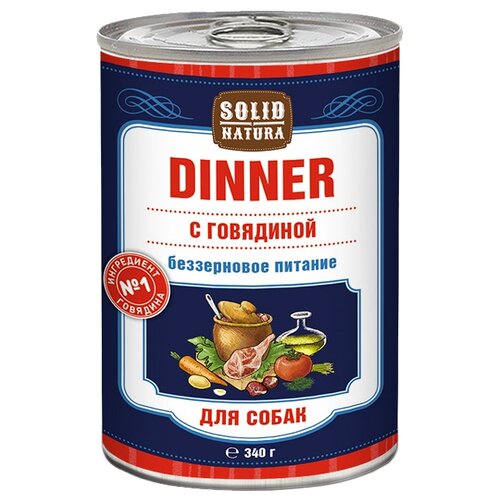 Влажный корм для собак Solid Natura Dinner, беззерновой, говядина 1 уп. х 1 шт. х 340 г фотография