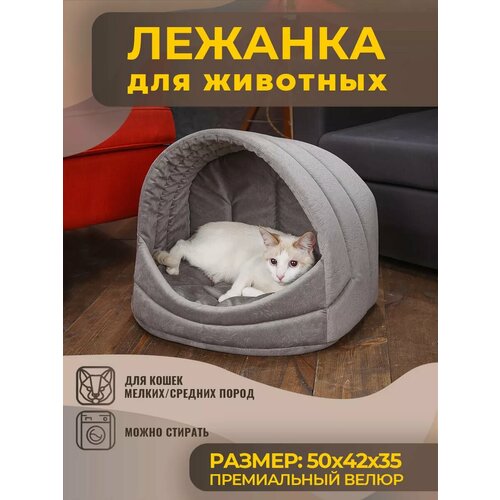 Домик Лежанка для Кошки, Кота, Лежак Кошек, Собак с Подушкой фотография