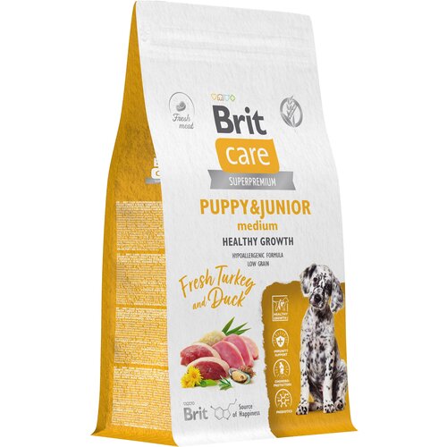 Сухой корм для щенков средних пород Brit Care Dog Puppy&Junior M Healthy Growth, с индейкой и уткой 1,5 кг фотография