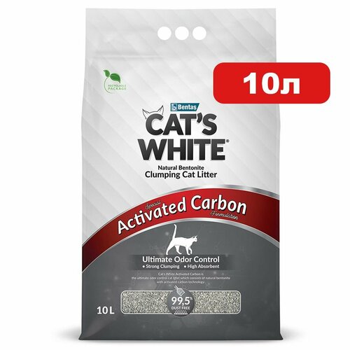 Cat's White Activated Carbon комкующийся наполнитель с активированным углем для кошачьего туалета (10л) фотография