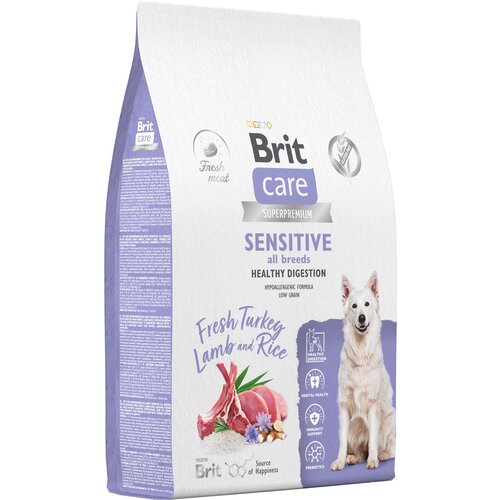 Сухой корм для собак всех пород Brit Care Dog Adult Sensitive Healthy Digestion, чувствительное пищеварение, с индейкой и ягненком 12 кг фотография