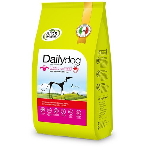 Сухой корм Dailydog Adult Medium breed Lamb and Beef для взрослых собак средних пород с ягненком и говядиной - 3кг фотография