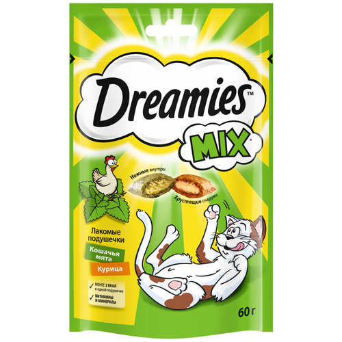 фотография Лакомство для кошек  Dreamies Подушечки Mix, 60 г птица, купить онлайн 95 рубл