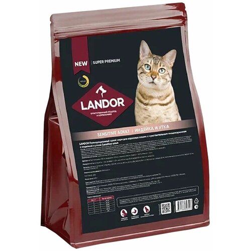 Корм сухой для кошек Landor Sensitive Adult c индейкой и уткой для кошек с чувствительным пищеварением, 10 кг фотография