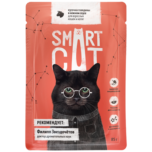 корм для кошек Smart Cat с говядиной 26 шт. х 85 г (кусочки в соусе) фотография