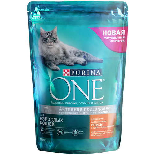 Сухой корм для кошек Purina ONE с высоким содержанием курицы и цельными злаками 2 уп. х 200 г фотография