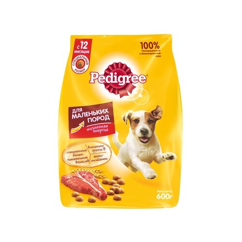 Сухой корм для собак Pedigree говядина 1 уп. х 2 шт. х 600 г (для мелких и средних пород) фотография