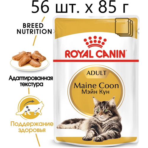 Влажный корм для кошек Royal Canin Maine Coon Adult, для взрослых кошек породы мейн-кун, 56 шт. х 85 г (кусочки в соусе) фотография